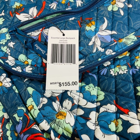 Vera Bradley Essential Large Backpack Laptop Blue Spring Break - Picture 9 of 9